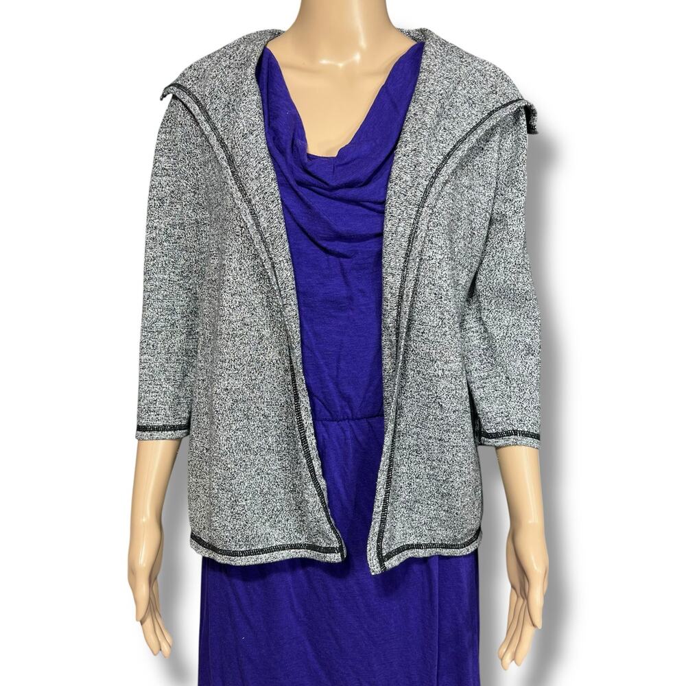 Liz Claiborne Womens Knit Cardigan Sweater Open Front Gray Black Silver Medium
